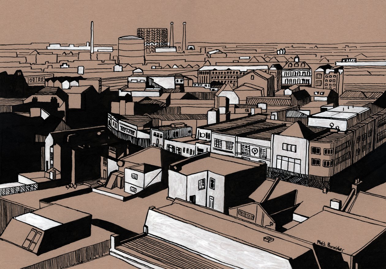 Croydon View, 2016 (acrylinkt op board) door Matt Bannister