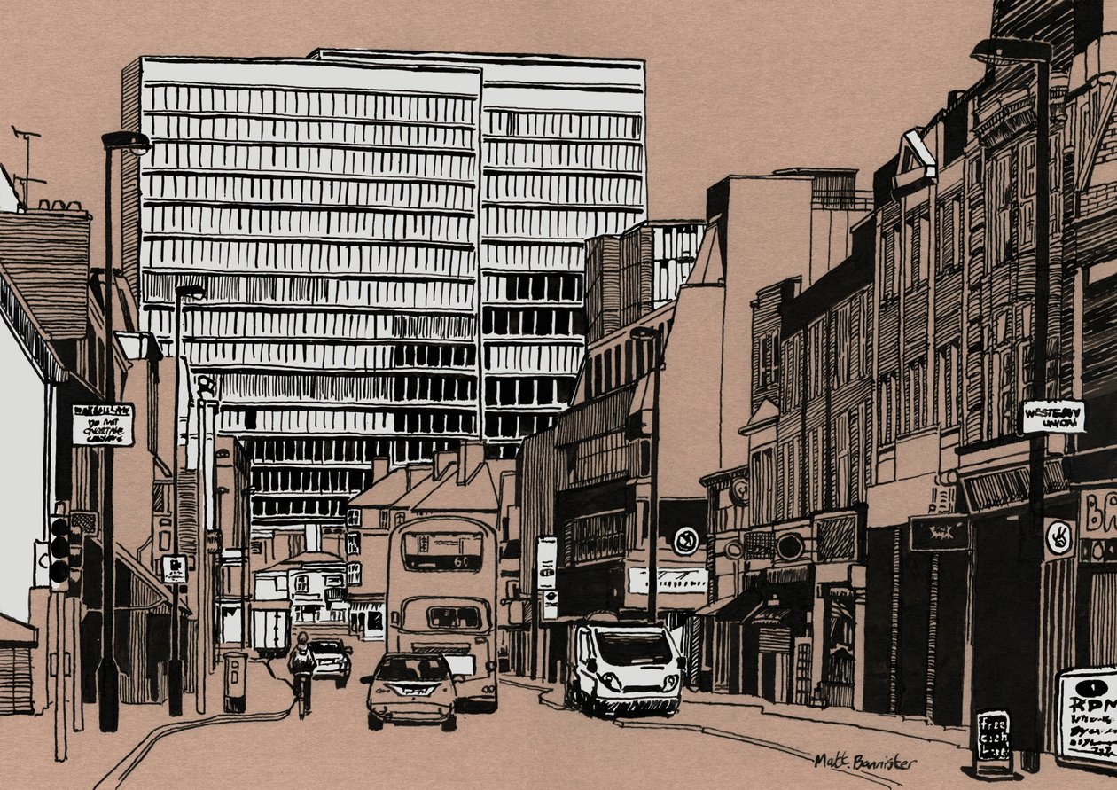 South End - Croydon, 2016 (acrylinkt op board) door Matt Bannister