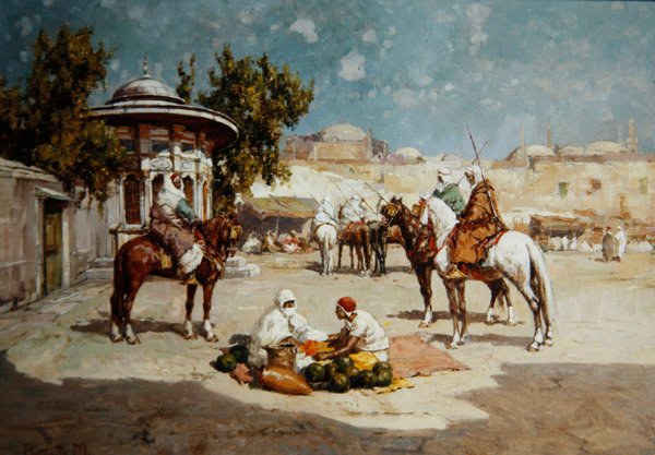 Arabische krijgers op een marktplein, c.1910 door Matteo Da Angelo Rossotti