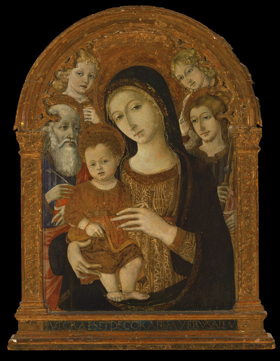 De Maagd en het Kind tussen de Heiligen Johannes de Evangelist, Jacobus en twee Engelen, c.1480-1490 door Matteo di (c.1430 95) Giovanni