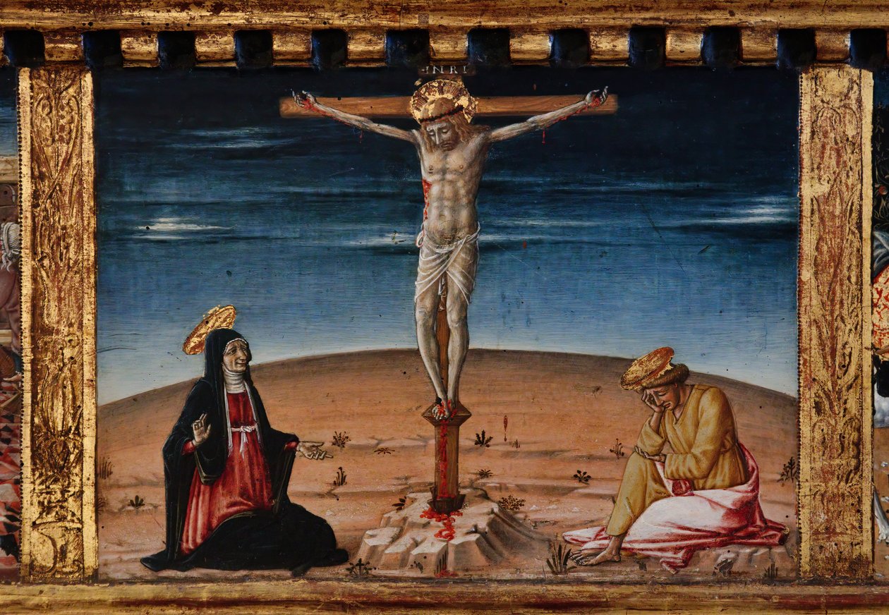 Madonna en Kind met Heiligen Jacobus, Augustinus, Bernardinus en Margaretha, eerste decennia van de 14e eeuw door Matteo di (c.1430-95) Giovanni
