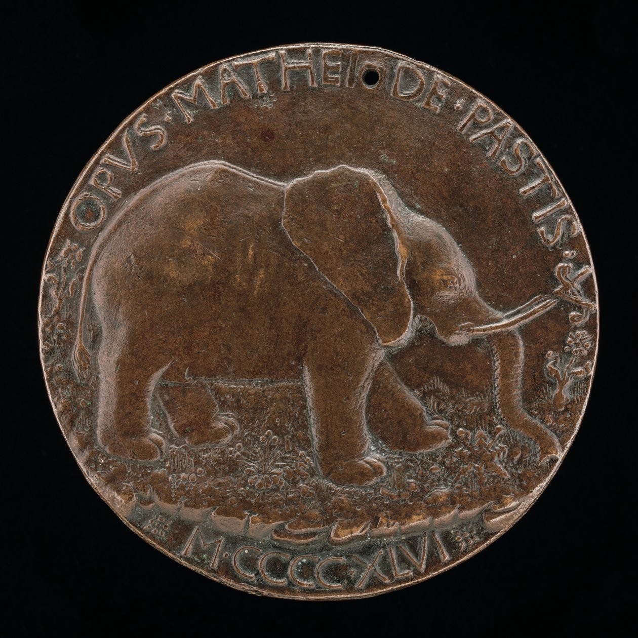 De Malatesta-olifant in een weide [achterzijde], 1446 door Matteo di Andrea de Pasti