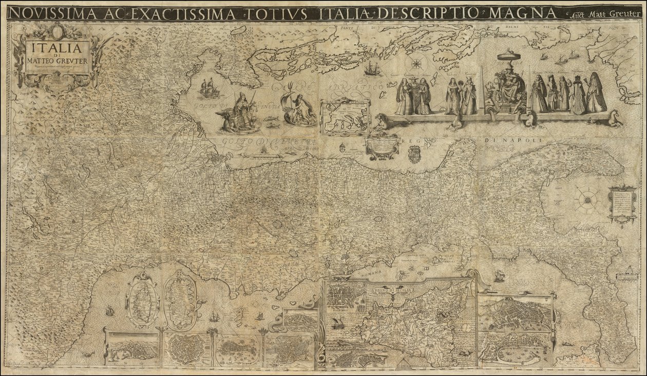 1630 kaart van Italië door Matthaeus Greuter, gepubliceerd in 1657 door Stefano Scolari door Matthaus Greuter
