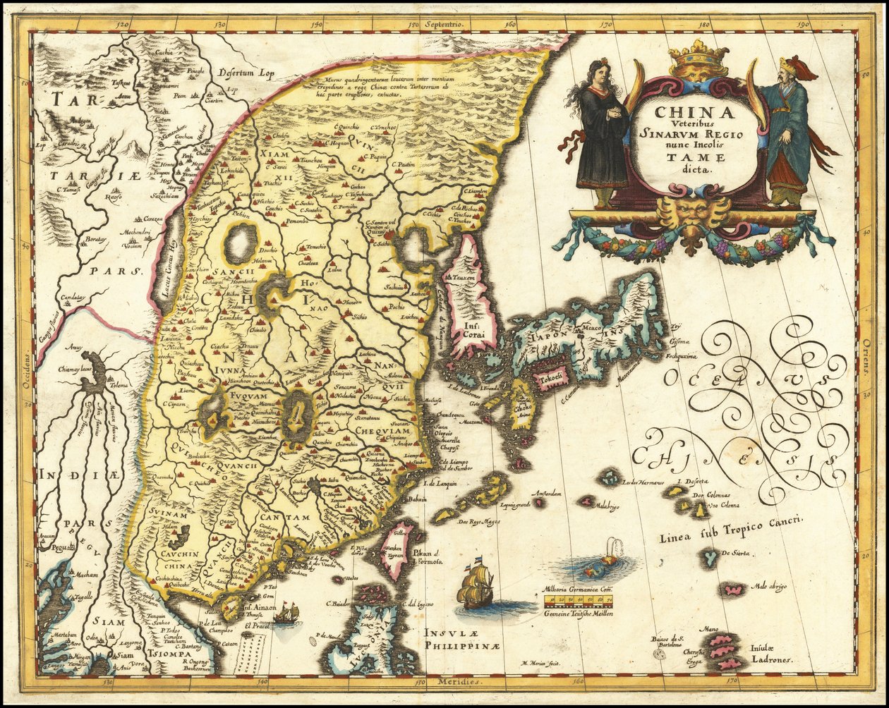 1636 kaart van China, Japan en Korea door Matthäus Merian door Matthaus Merian