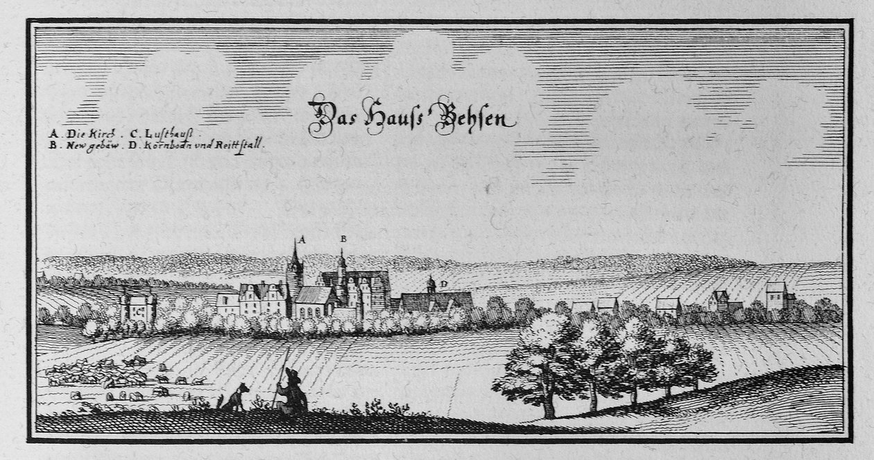 Beesen (1820 vereniging met Laublingen tot Beesenlaublingen, tegenwoordig deel van de stad Könnern, Saksen-Anhalt, Duitsland) door Matthaus Merian