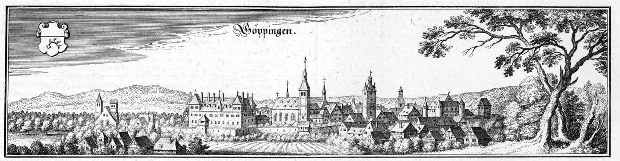 Göppingen - fragment uit Topographia Sueviae (Zwaben) door Matthaus Merian
