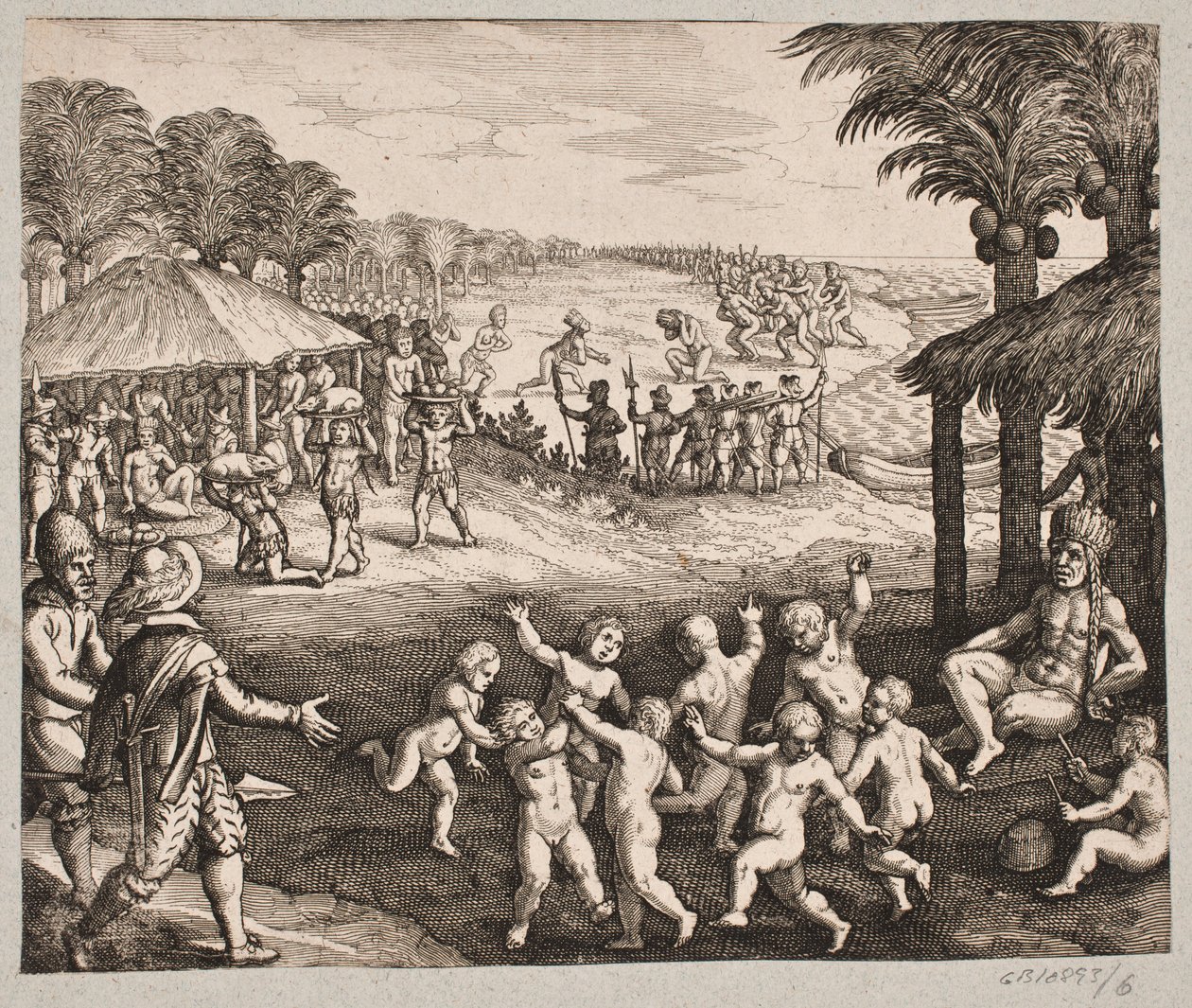 Over de wilde bereiding van voedsel, drankbereiding en hun dansen voor de koning door Matthäus Merian d.Æ.