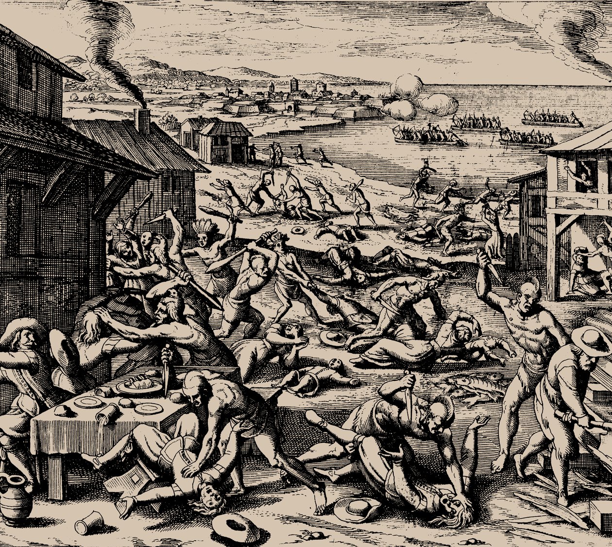 Powhatan-aanval op 22 maart 1622, 1628 door Matthaus the Elder Merian