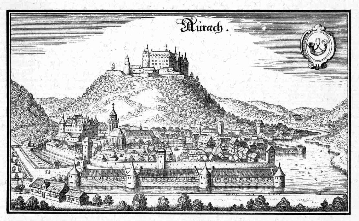 Aurach - fragment uit Topographia Sueviae (Schwaben) door Matthaus Merian