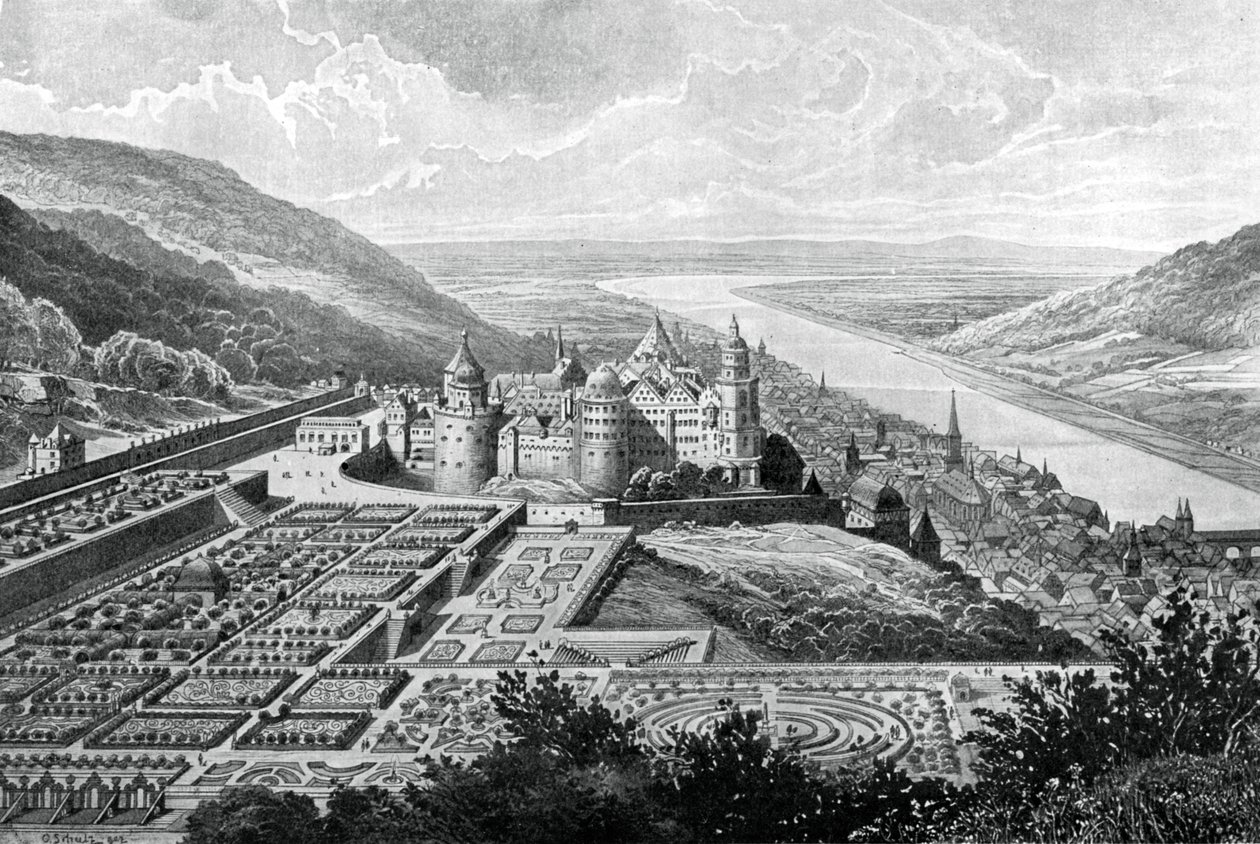 Kasteel Heidelberg, Duitsland, in 1620, 1903 door Matthaus Merian