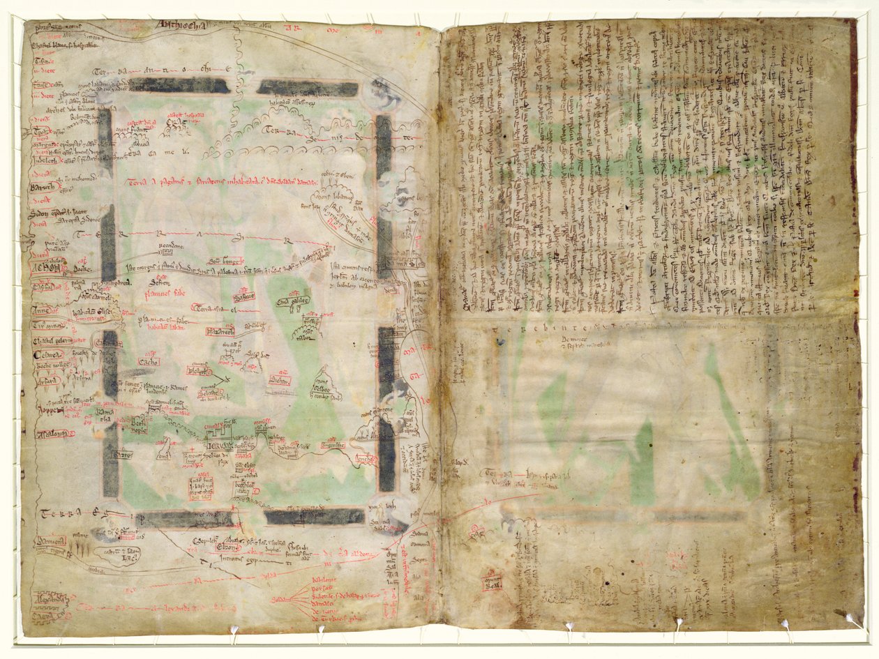 MS CCC 2* f.2v Kaart van Palestina (perkament) door Matthew Paris