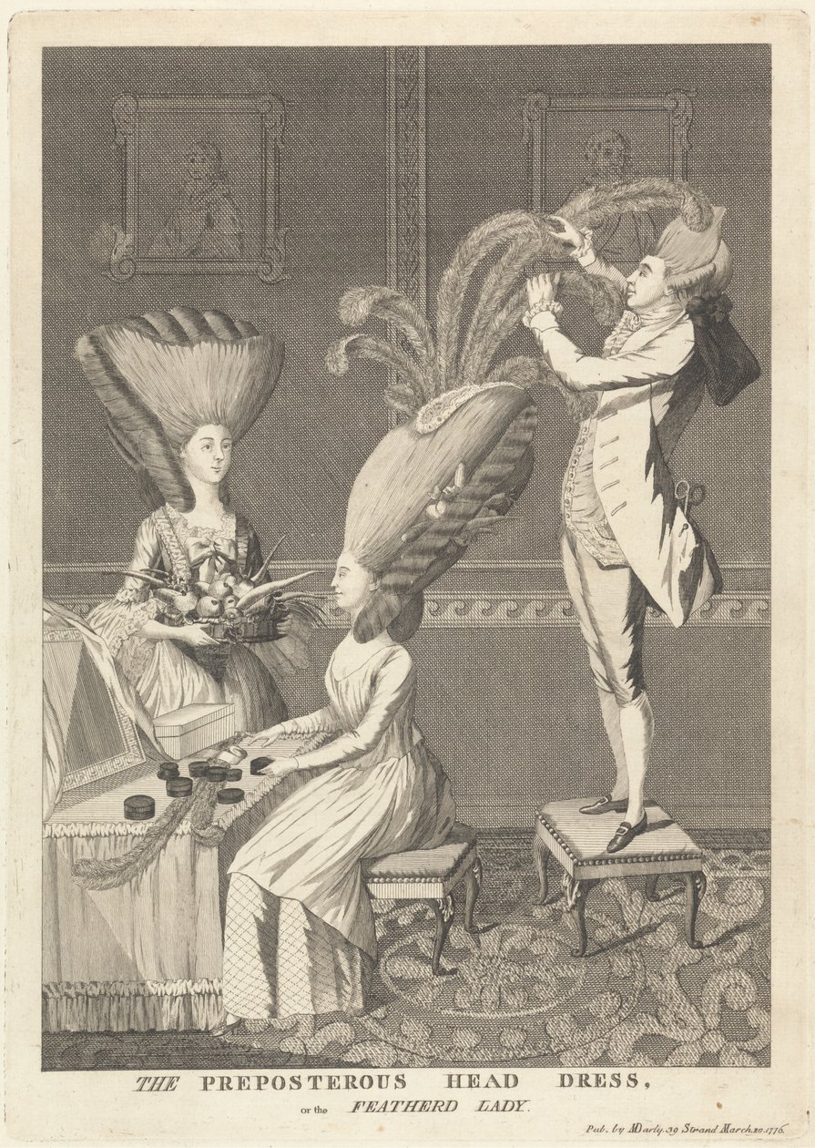 Het belachelijke hoofddeksel, of de gevederde dame door Matthew Darly