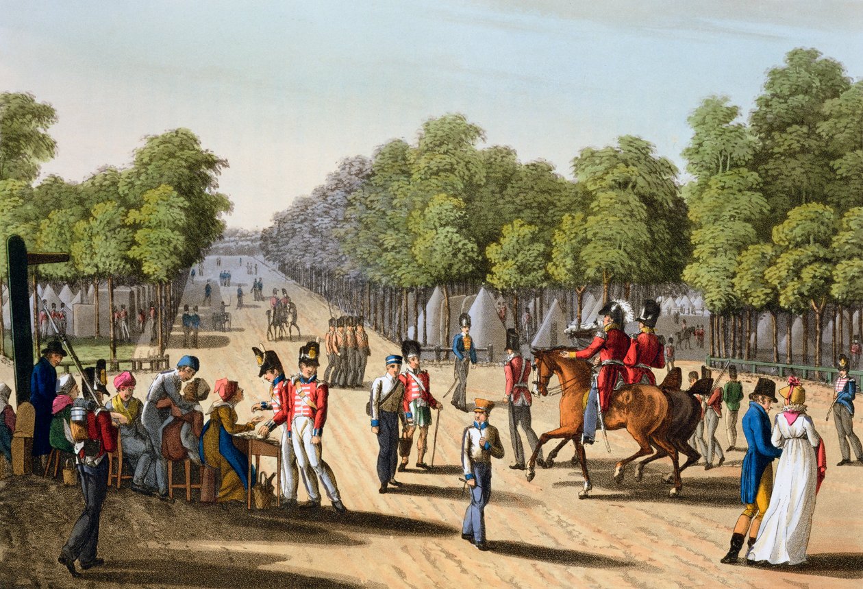 Kampement van het Britse leger in het Bois de Boulogne, Parijs, 1815-1817 door Matthew Dubourg