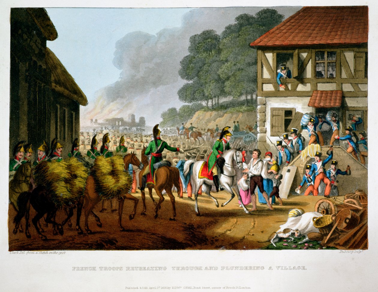 Franse troepen trekken zich terug en plunderen een dorp door Matthew Dubourg