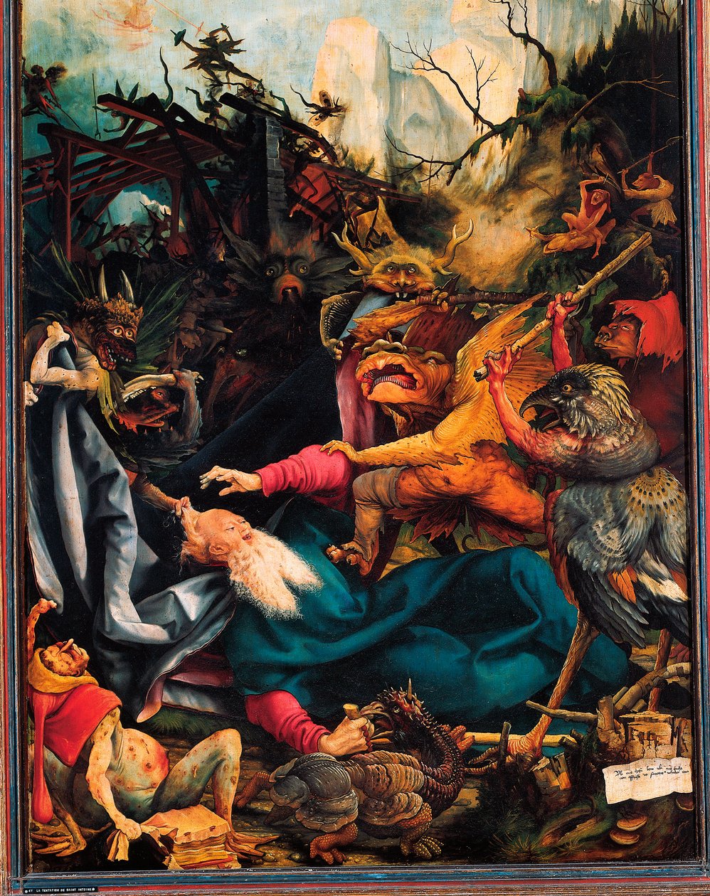 Detail van de Verzoeking van de Heilige Antonius de Grote, altaarstuk van Issenheim, ca.1512-16 (olieverf op paneel) door Matthias (c.1480 1528) Grunewald