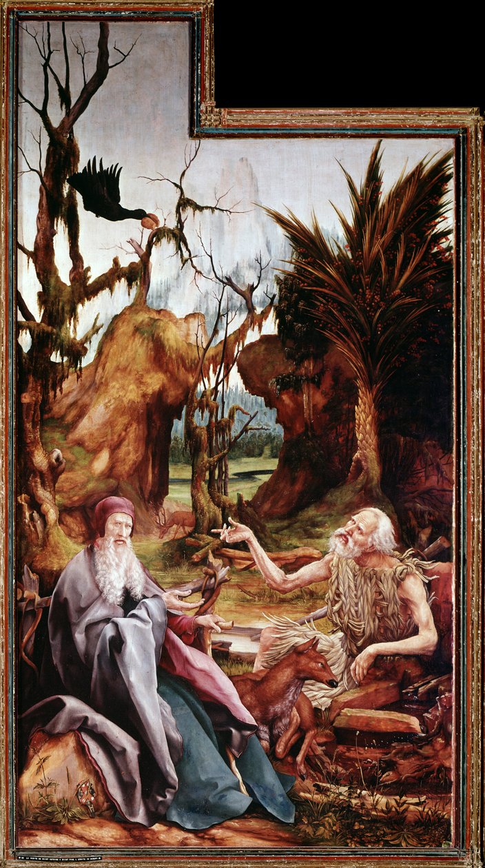 Sint Antonius de Grote en Sint Paulus in de woestijn, altaarstuk van Issenheim door Matthias (c.1480 1528) Grunewald