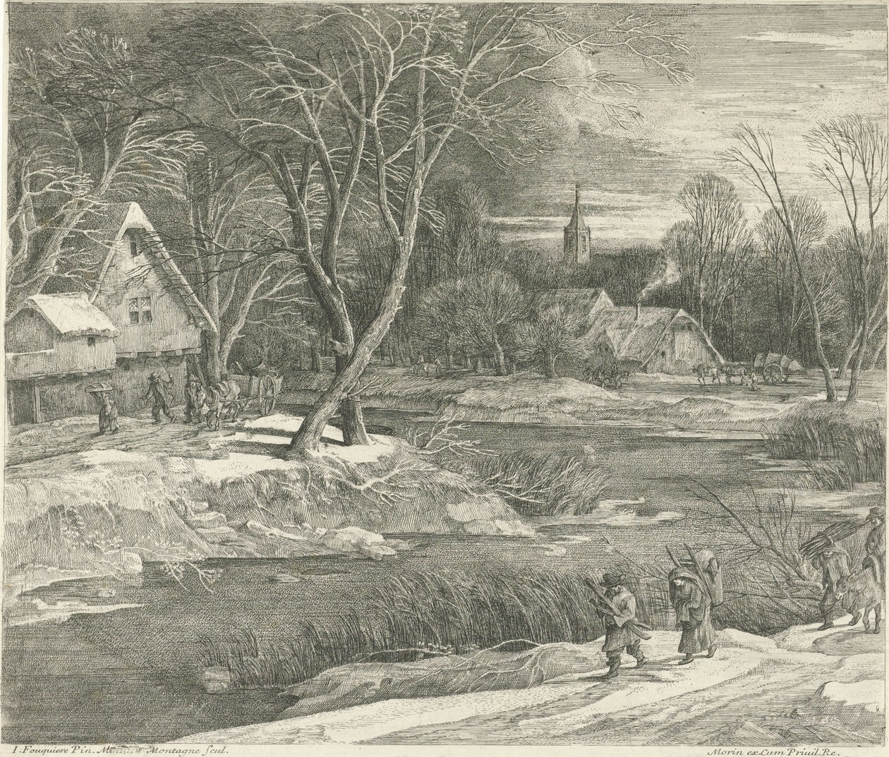 Winterlandschap met uitzicht op een dorp door Matthieu van Plattenberg
