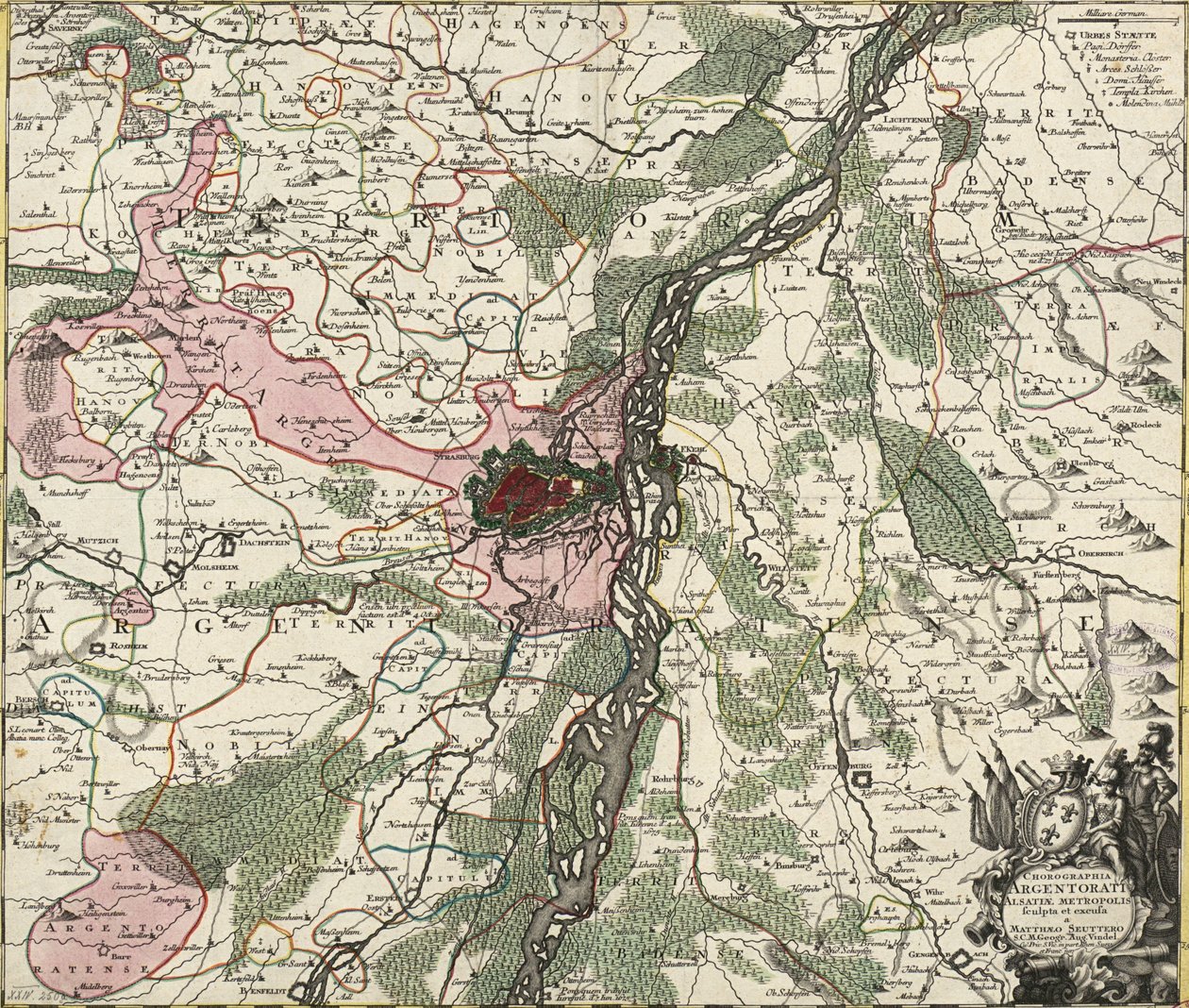 Kaart van Straatsburg, hoofdstad van de Elzas door Georg Matthäus Seutter