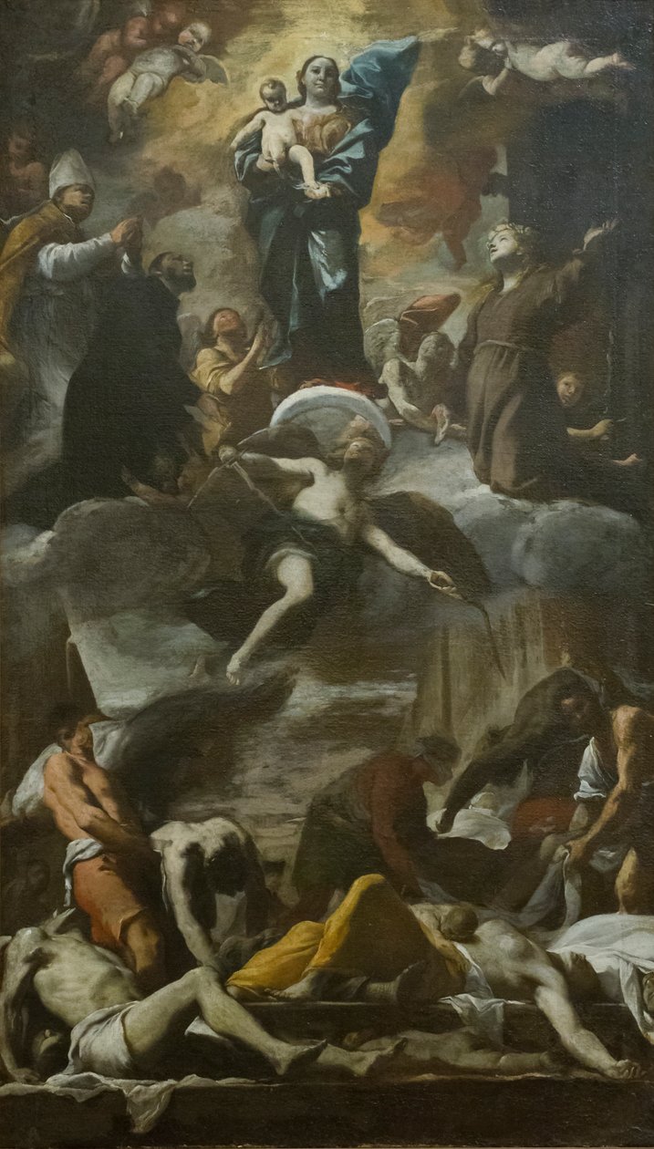 Schets van de votief fresco voor de pest van 1656 door Mattia (1613 99) Preti