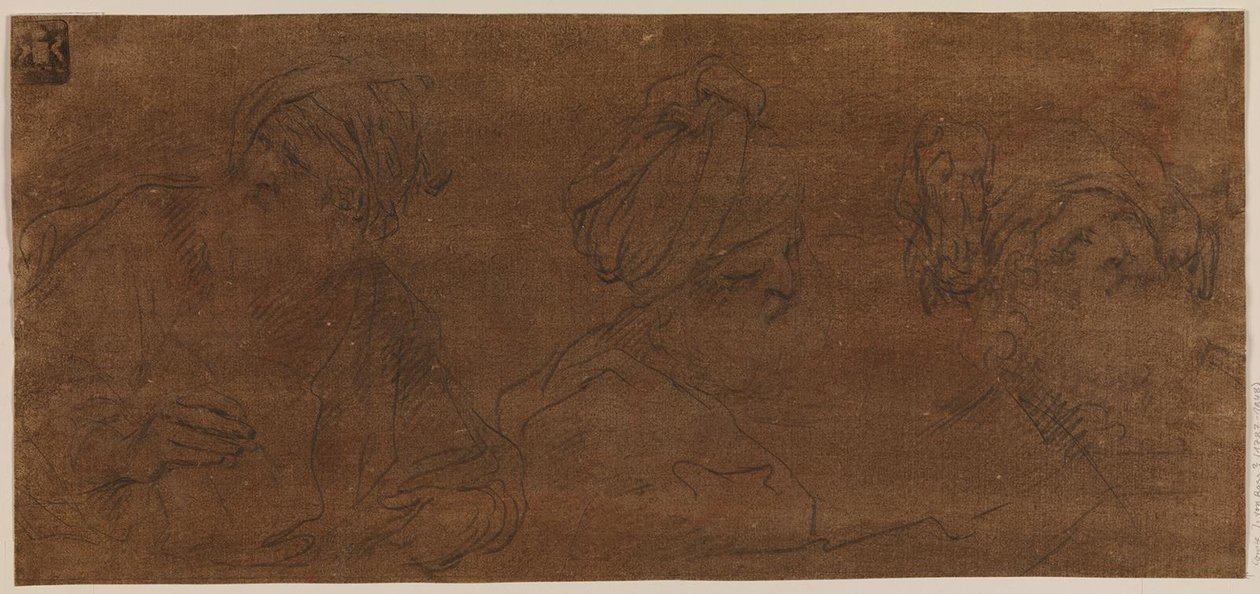 Drie studies van een oude man met een tulband door Mattia Preti