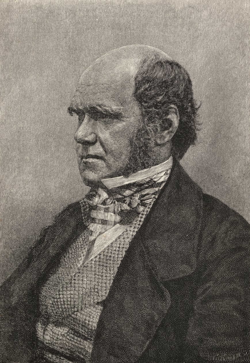 Charles Darwin op 45-jarige leeftijd, illustratie uit 