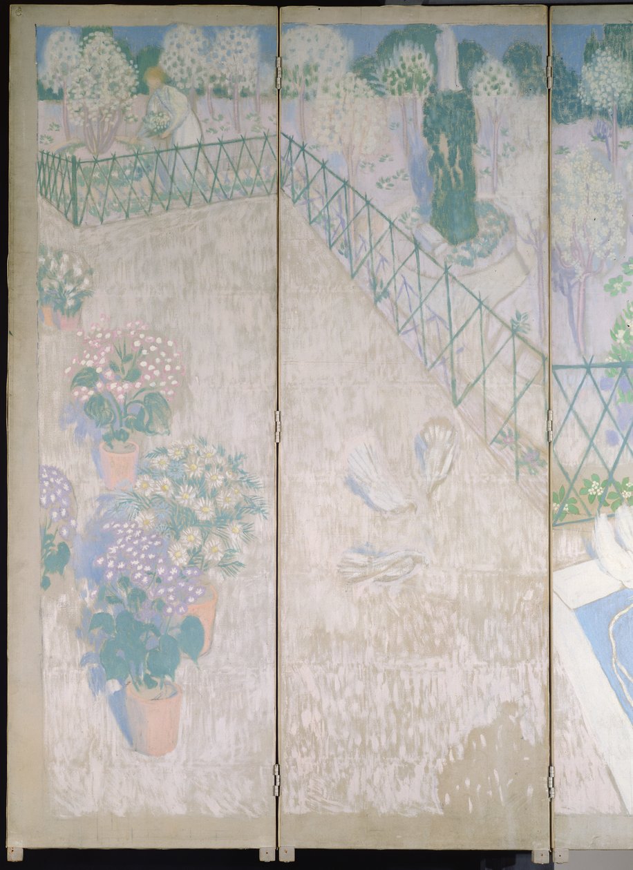 Scherm met duiven, detail van de linkerpanelen, ca. 1896 door Maurice Denis