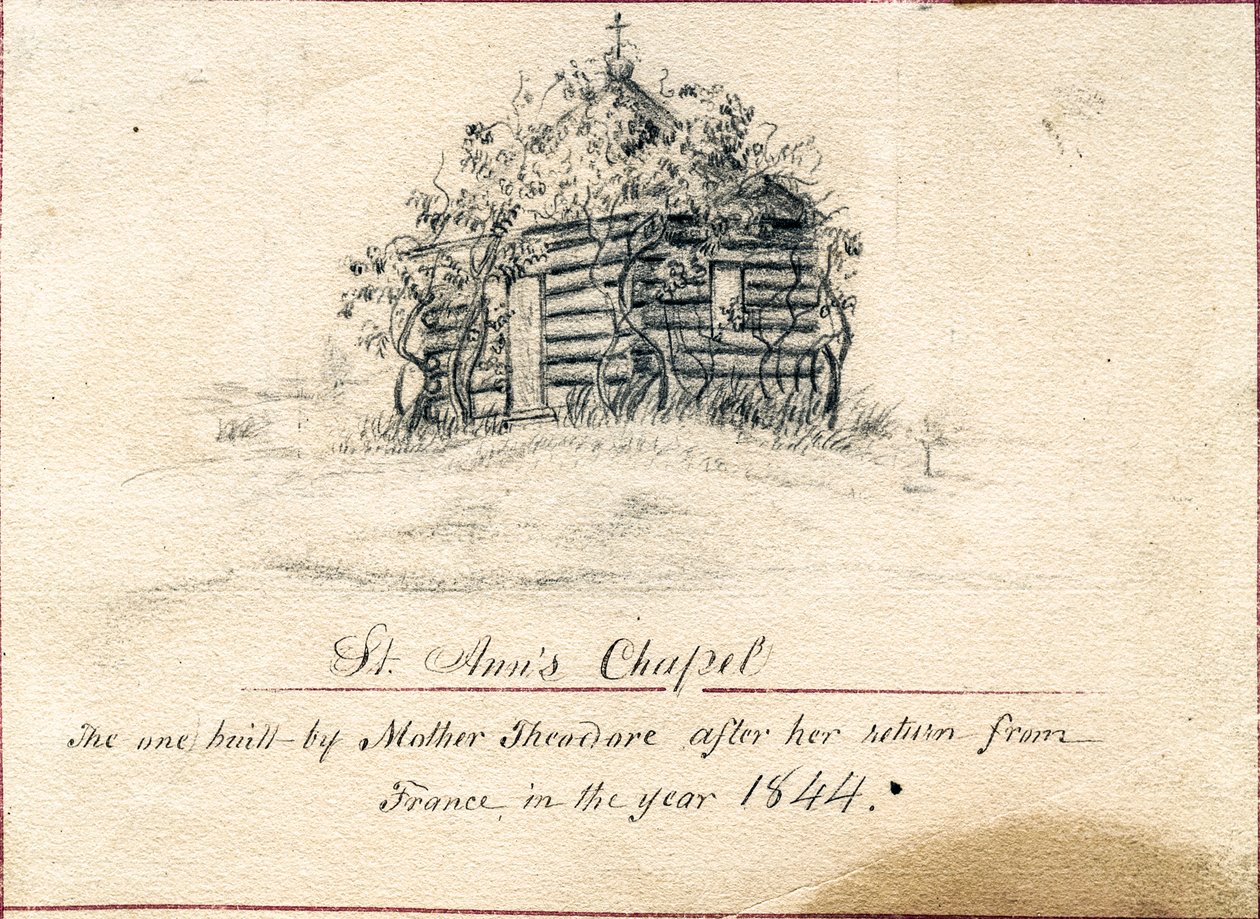 De eerste St. Annakapel op het terrein van de Zusters van Voorzienigheid van Saint Mary-of-the-Woods door Maurice Schnell