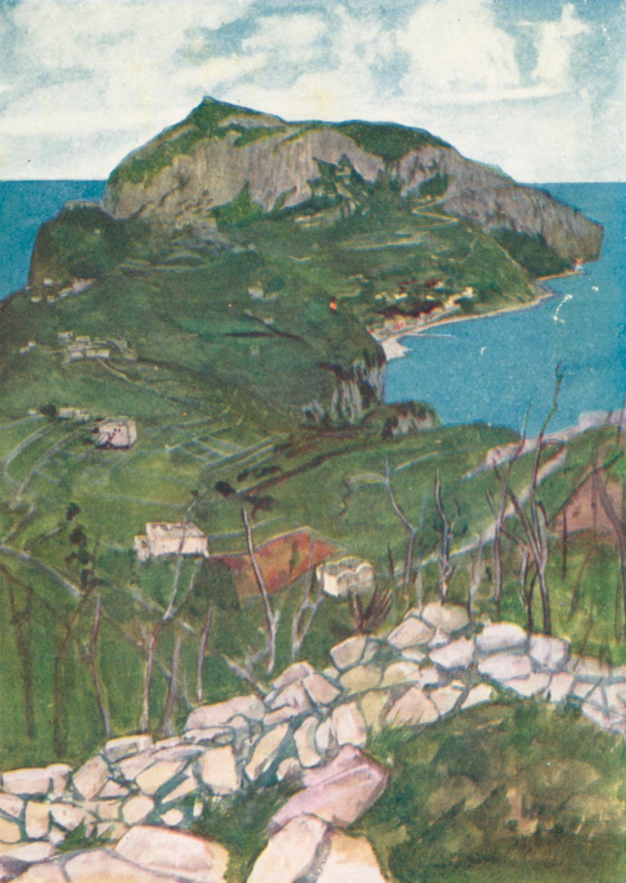 Capri vanaf de Villa Jovis (kleurenlitho) door Maurice (after) Greiffenhagen