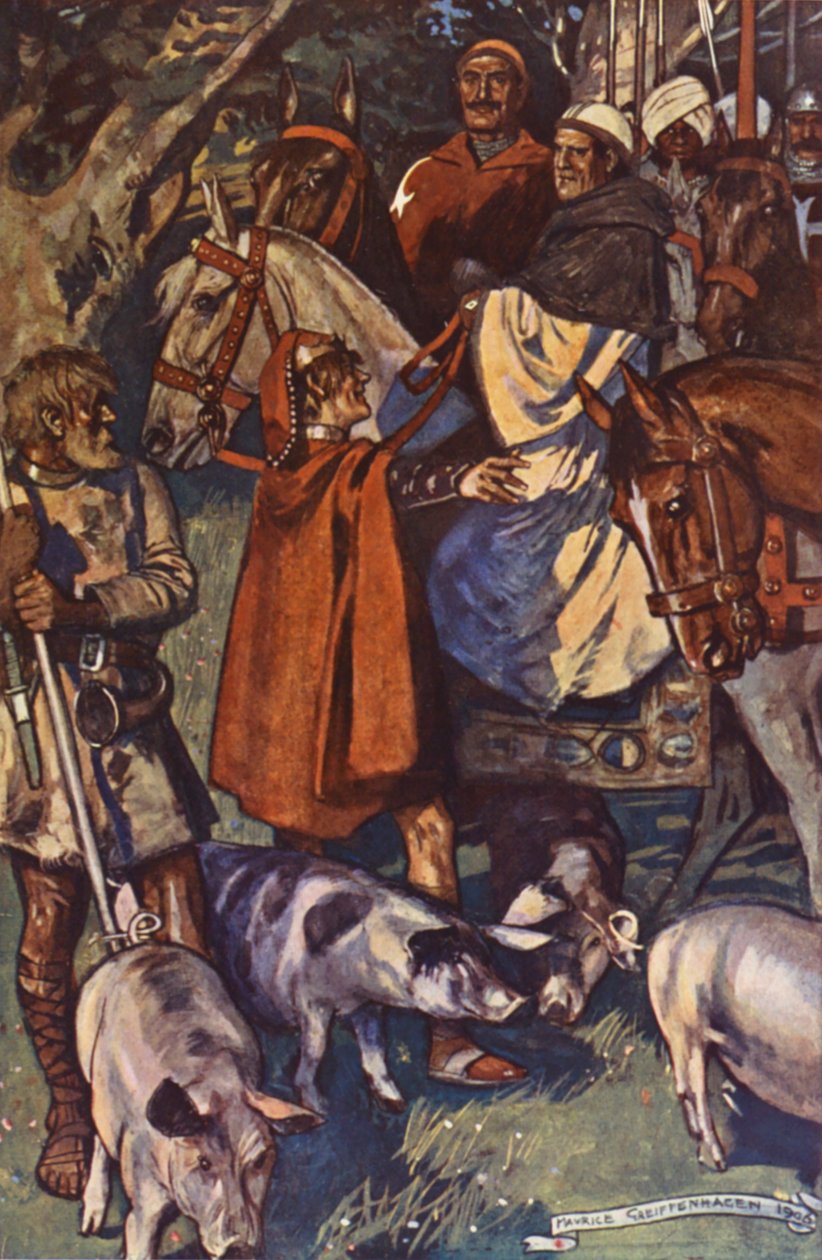 Illustratie voor Ivanhoe van Sir Walter Scott (kleurenlitho) door Maurice (after) Greiffenhagen