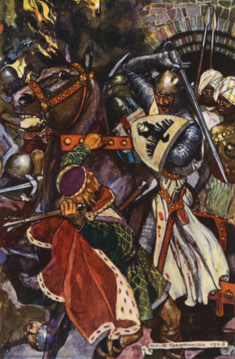 Illustratie voor Ivanhoe van Sir Walter Scott (kleurenlitho) door Maurice (after) Greiffenhagen