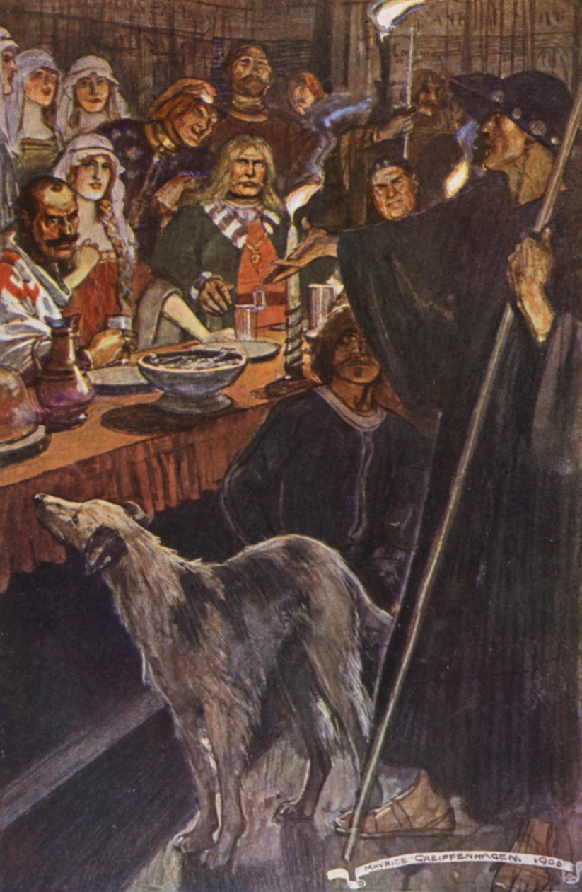 Illustratie voor Ivanhoe van Sir Walter Scott (kleurenlitho) door Maurice (after) Greiffenhagen