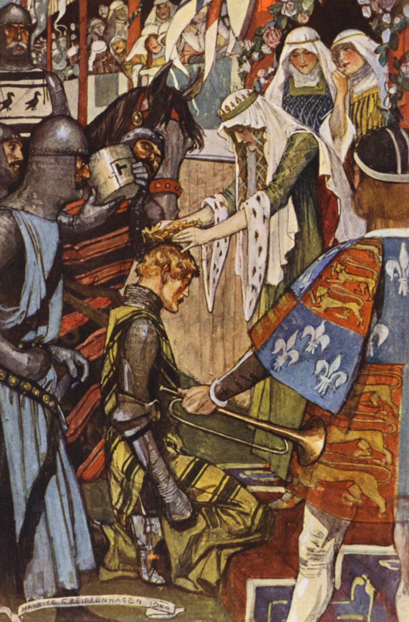 Illustratie voor Ivanhoe van Sir Walter Scott (kleurenlitho) door Maurice (after) Greiffenhagen