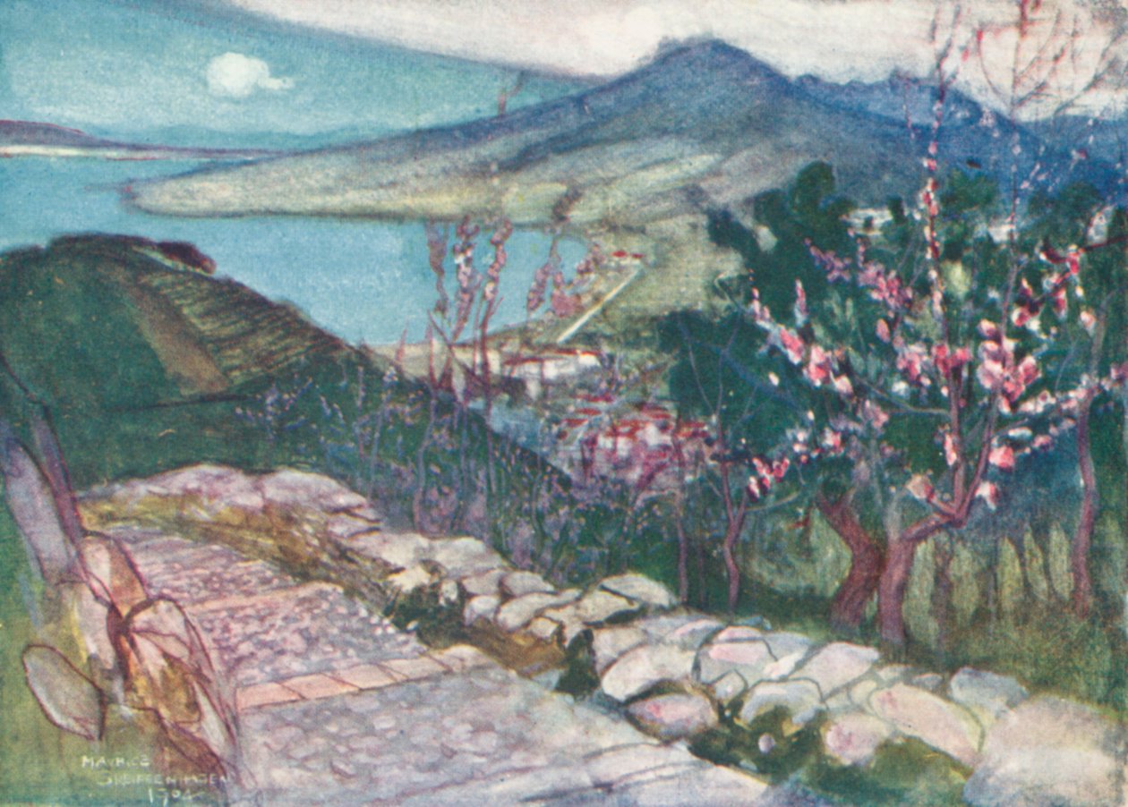 Vesuvius en de baai van Napels (kleurenlitho) door Maurice (after) Greiffenhagen