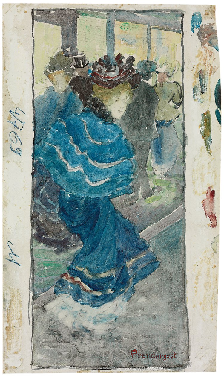 Elegante vrouw in een blauwe jurk, ca. 1893-94 door Maurice Brazil Prendergast