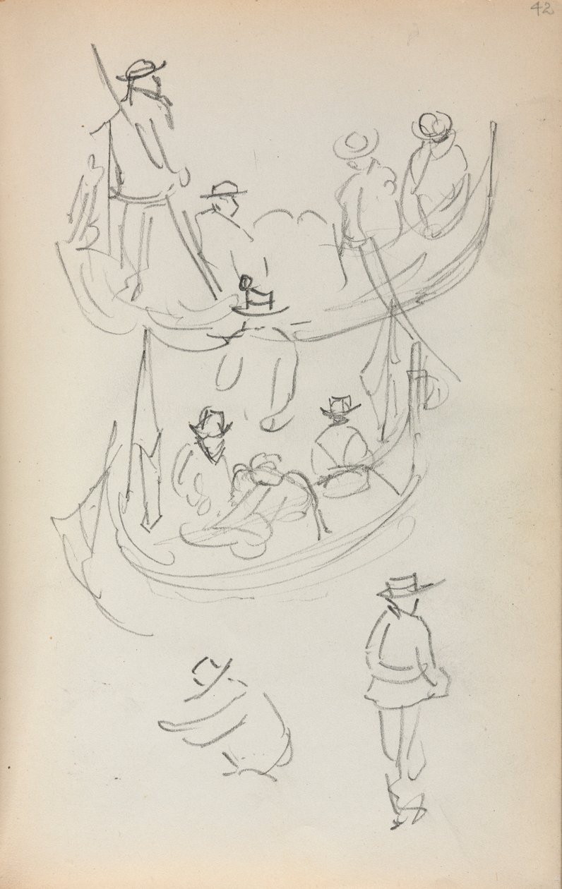Italiaans schetsboek: Twee gondels met figuren, 1898-1899 door Maurice Brazil Prendergast