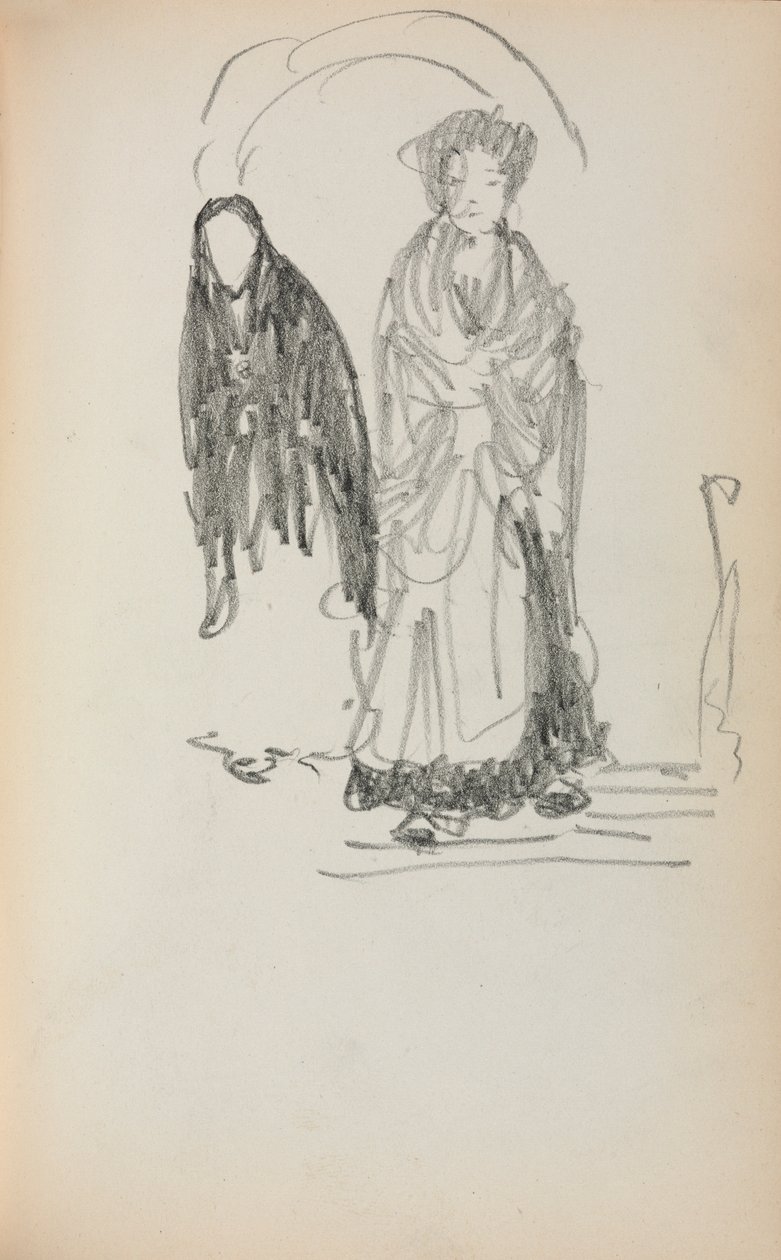 Italiaans schetsboek: Twee staande vrouwen, pagina 123 door Maurice Brazil Prendergast