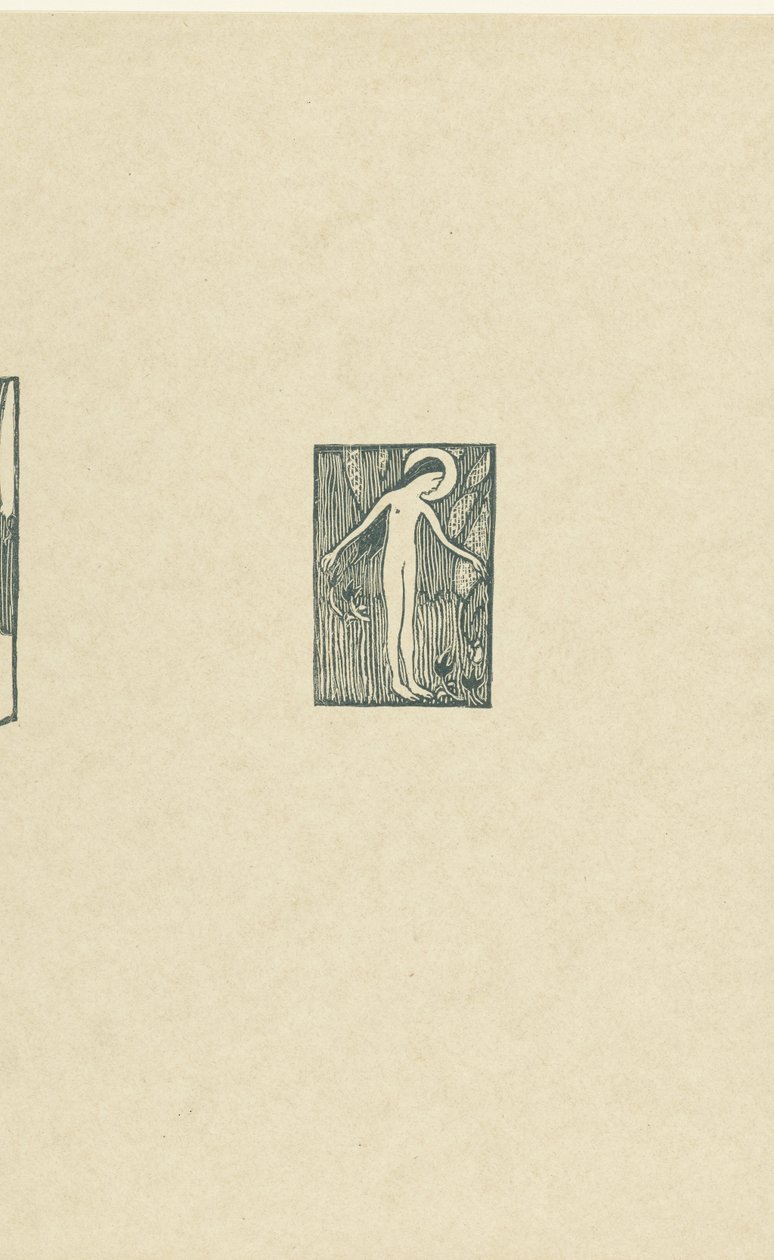 Illustratie met naakte vrouwelijke heilige staand bij boom bij gedicht in dichtbundel van Paul Verlaine door Maurice Denis