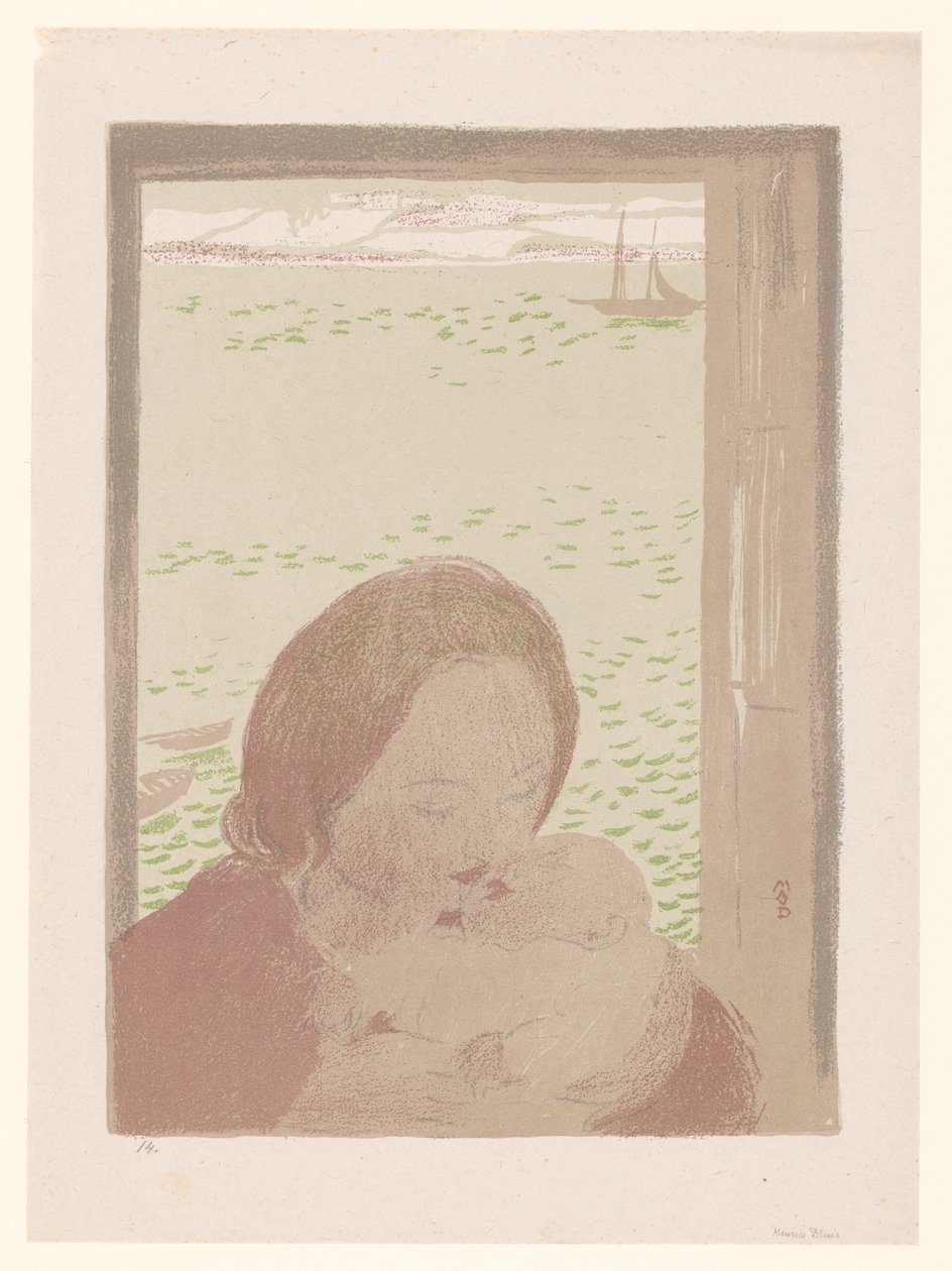 Moeder met baby voor een venster door Maurice Denis