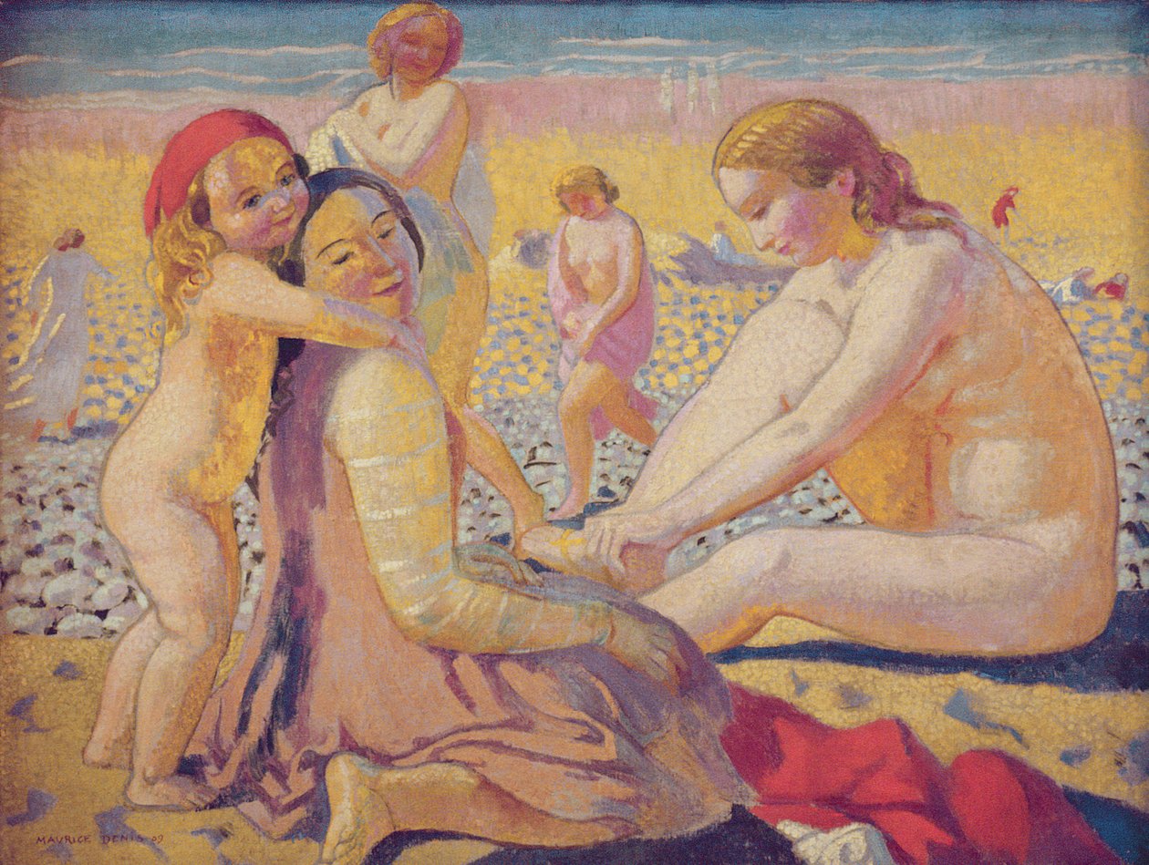 Op het strand met een rode hoed door Maurice Denis