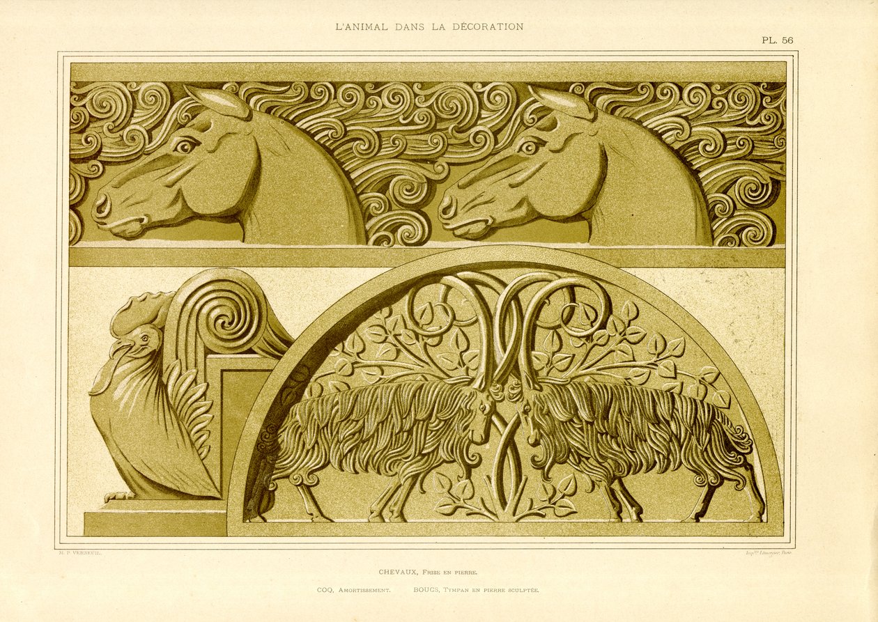Art Nouveau paardenmotieven (litho) door Maurice Pillard Verneuil