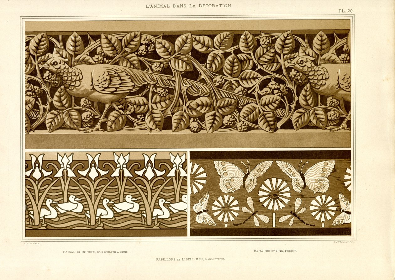 Sierfriezen met diermotieven (litho) door Maurice Pillard Verneuil