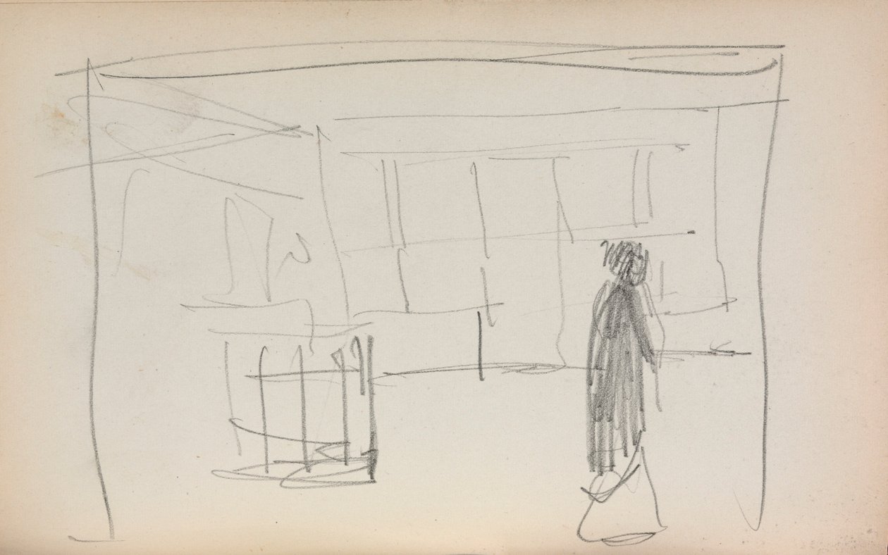 Italiaans schetsboek: Figuur in een interieur (pagina 175) door Maurice Prendergast