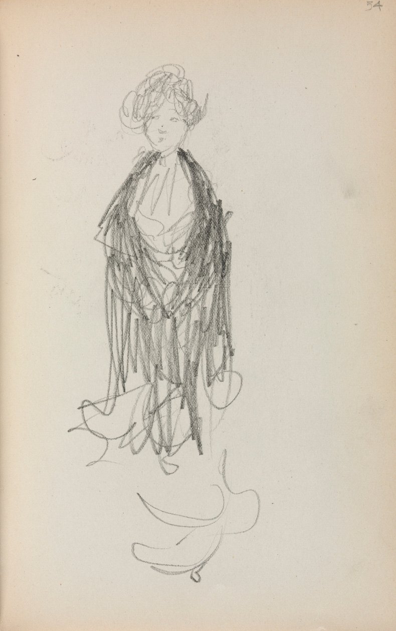 Italiaans schetsboek: Staande vrouw met sjaal (pagina 54) door Maurice Prendergast