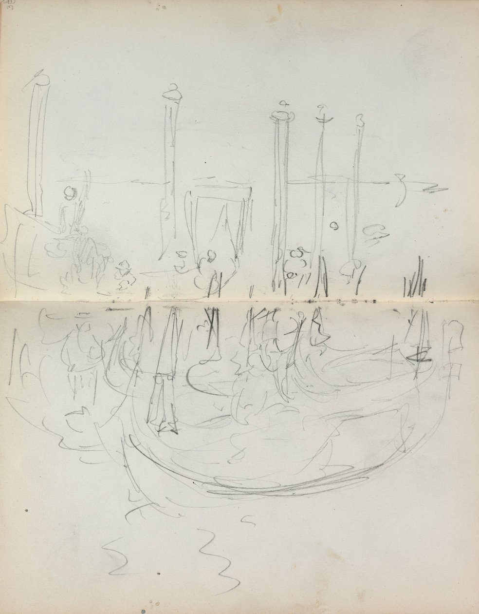 Italiaans schetsboek: Venetiaans havengezicht (pagina 37  38) door Maurice Prendergast