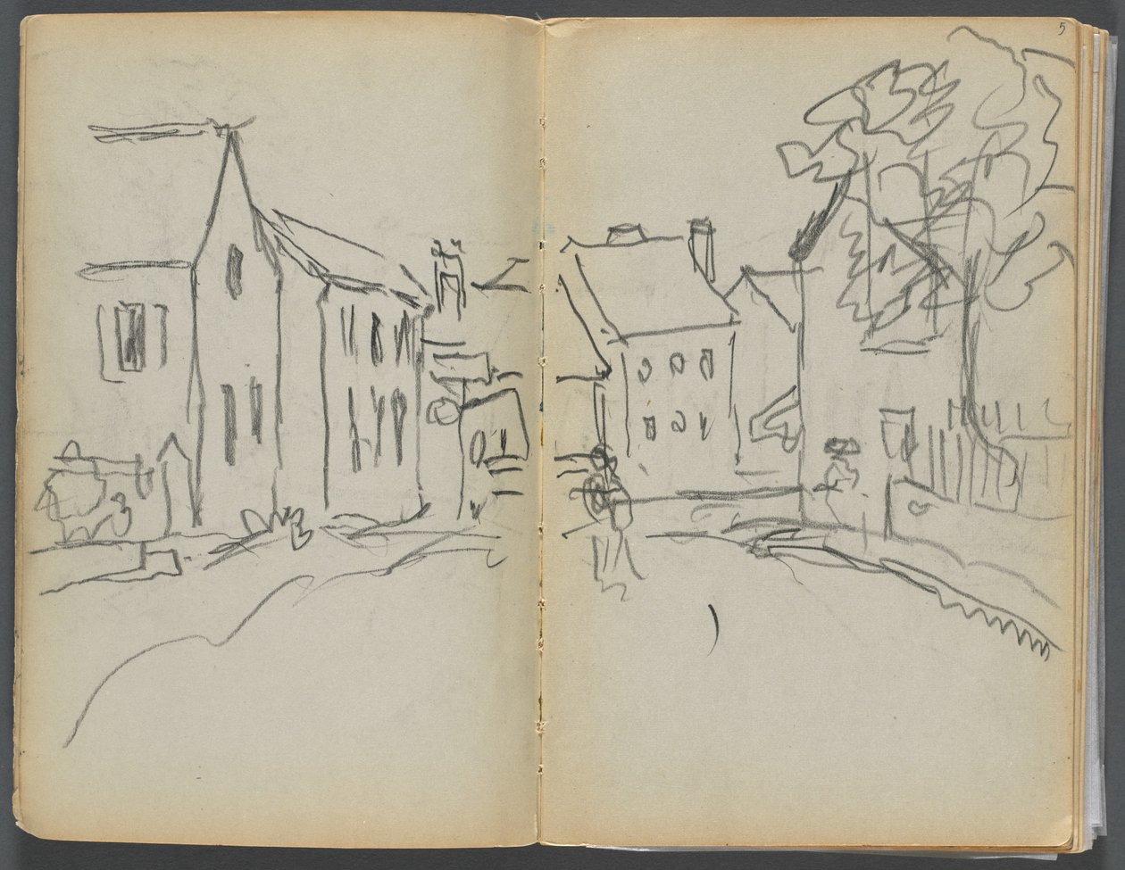Schetsboek - Het Granite Shore Hotel, Rockport, pagina 004  5: Straatbeeld door Maurice Prendergast