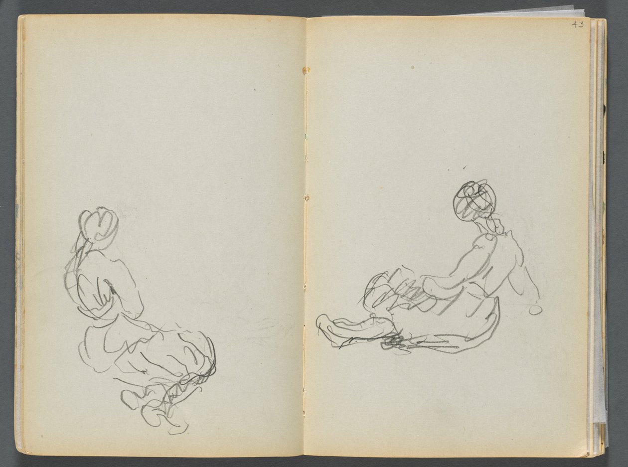 Schetsboek - The Granite Shore Hotel, Rockport, pagina 042  43: Twee zittende vrouwenfiguren door Maurice Prendergast