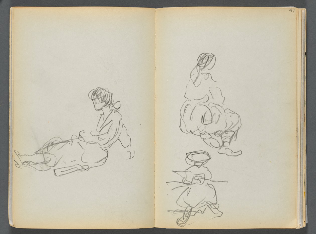 Schetsboek - The Granite Shore Hotel, Rockport, pagina 048  49: Zittende vrouwenfiguren door Maurice Prendergast
