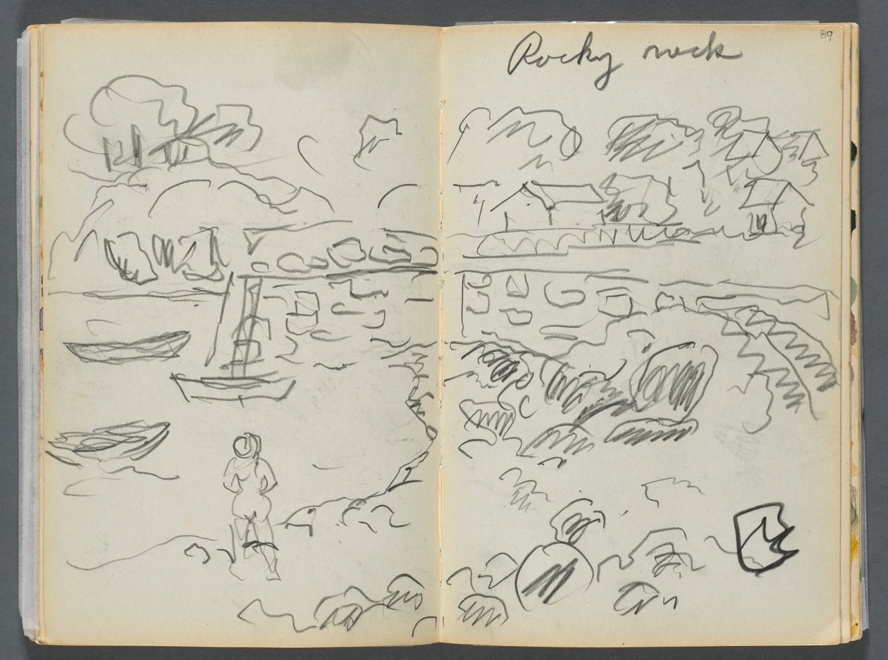 Schetsboek - The Granite Shore Hotel, Rockport, pagina 088  89: "Rocky Neck". door Maurice Prendergast