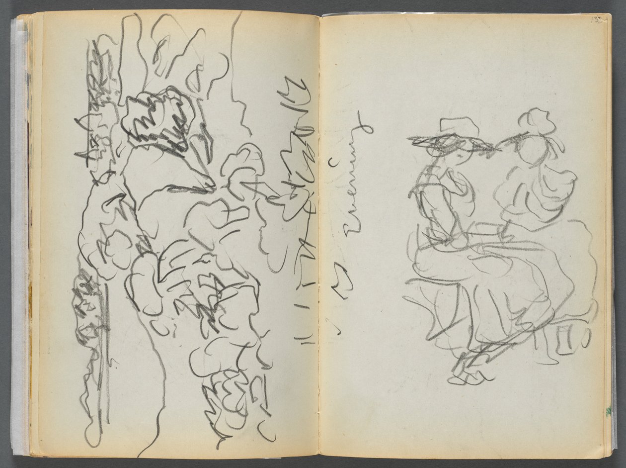 Schetsboek - The Granite Shore Hotel, Rockport, pagina 134  135: "Avond". door Maurice Prendergast