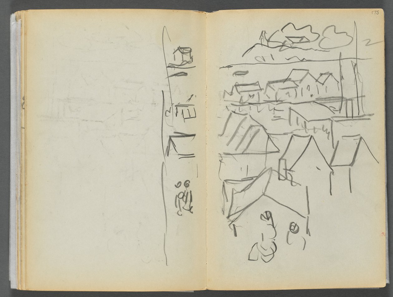 Schetsboek - Het Granite Shore Hotel, Rockport, pagina 174  175: Huizen door Maurice Prendergast